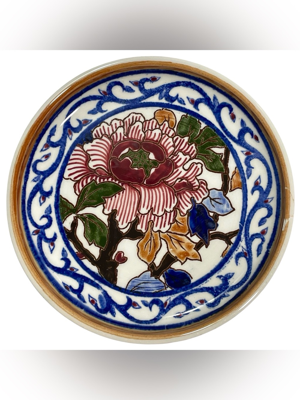 Vintage 1990s Pivoines by Faiencerie De Gien Pottery Art Trinket Dish France